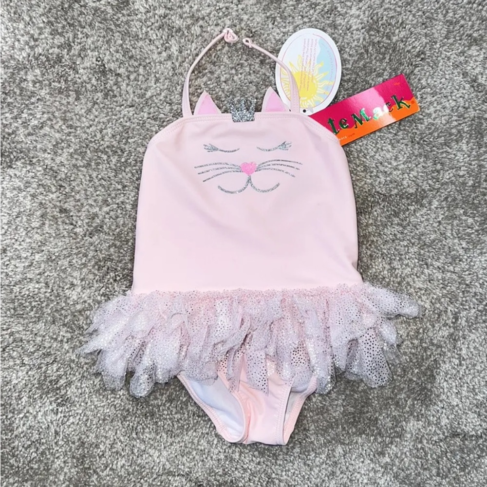 Kate Mack Biscotti Baby Toddler Girl’s Pink Cat Tutu Tulle Swimsuit 2T